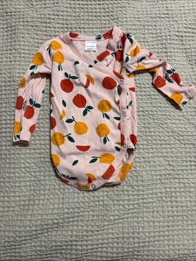 Pink Fruit-Print Baby Kimono Bodysuit